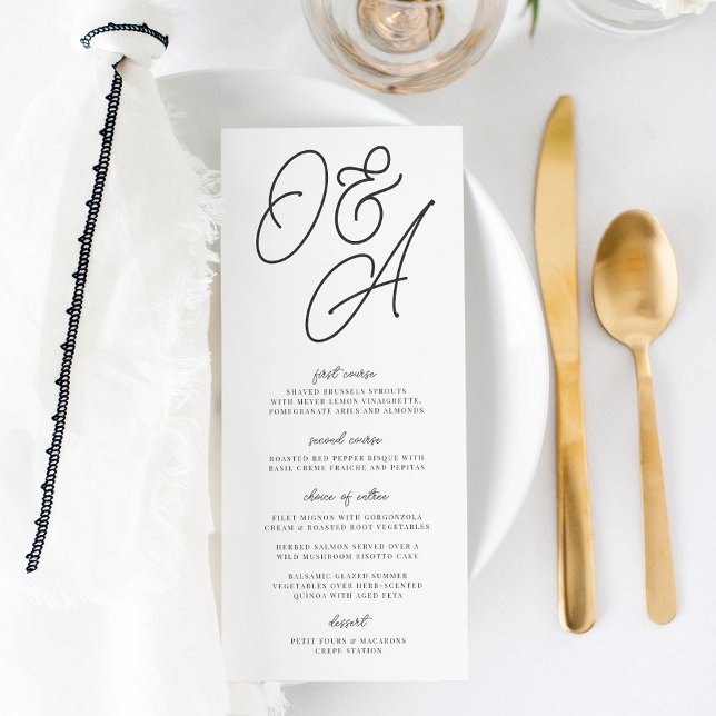 Menu Mariage de monogramme noir et blanc surdimensionné (Créateur téléchargé)