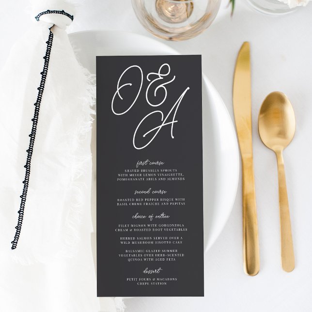 Menu Mariage de monogramme noir et blanc surdimensionné (Créateur téléchargé)