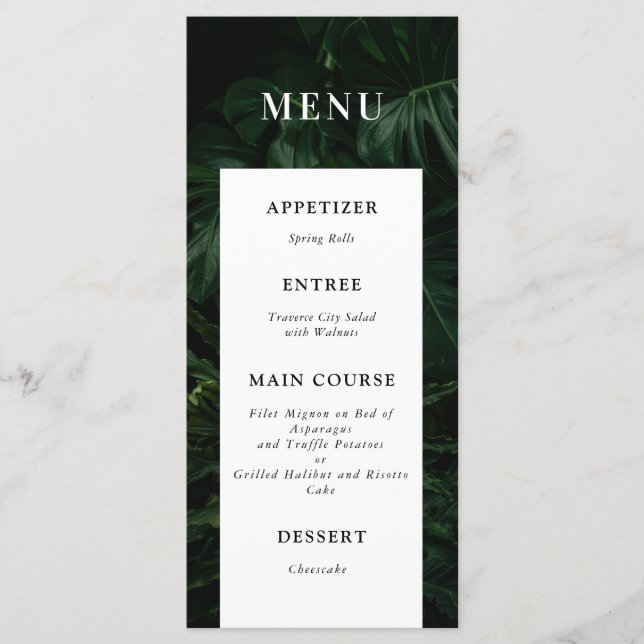 Menu Mariage de Monstera Tropicale Noir Blanc (Devant)