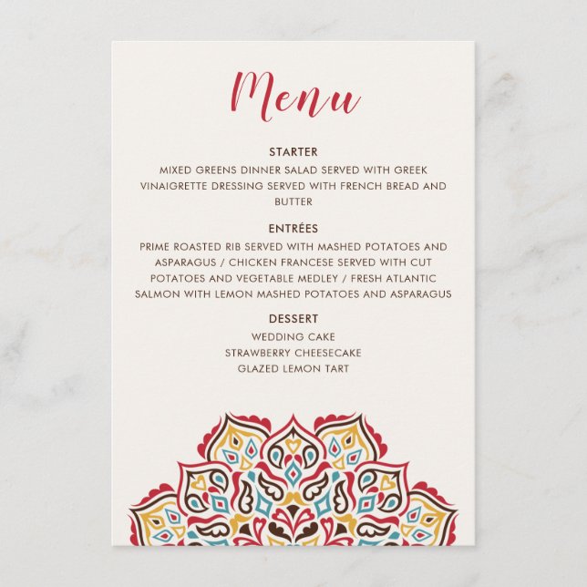 Menu Mariage de Motif de mandala géométrique classique (Devant)