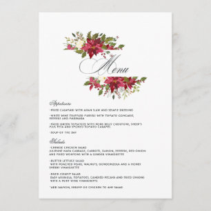 Menu Mariage de Noël au papier aquarelle Poinsettia et 