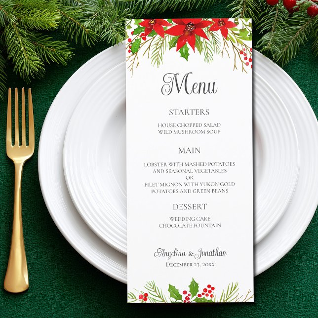 Menu Mariage de Noël Festif Rouge Poinsettia Dîner (Créateur téléchargé)