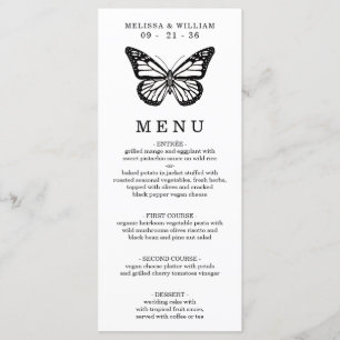 Menu Mariage de papillon noir et blanc