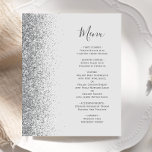 Menu Mariage de Parties scintillant argent gris pâ<br><div class="desc">Le bord gauche de cet élégant menu mariage moderne présente une bordure de parties scintillant en faux argent. Le texte personnalisable combine un script d'écriture manuscrite gris charbon et des polices de cuivre sur un arrière - plan gris pâle. L'envers présente un design gris et argenté assorti.</div>