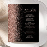 Menu Mariage de Parties scintillant d'or Rose noir<br><div class="desc">Le bord gauche de cet élégant menu mariage moderne présente une bordure rose en faux parties scintillant or. Le titre et le texte personnalisables combinent le script d'écriture manuscrite rose rose et les polices de caractères sur un arrière - plan noir. L'envers présente une parties scintillant en or noir et...</div>