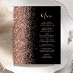 Menu Mariage de Parties scintillant d'or Rose noir<br><div class="desc">Le bord gauche de cet élégant menu mariage moderne présente une bordure rose en faux parties scintillant or. Le texte personnalisable combine un script d'écriture manuscrite rose rose et des polices de caractères sur cuivre sur un arrière - plan noir. L'envers présente une parties scintillant en or noir et rose...</div>