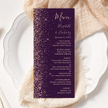 Menu Mariage de Parties scintillant dorée Rose foncé mo<br><div class="desc">Le bord gauche de cet élégant menu mariage moderne présente un design rose en faux parties scintillant doré. Le texte personnalisable combine écriture rose pâle,  copperplate et polices italiques sur un arrière - plan violet foncé. L'envers est assorti d'une parties scintillant en or rose et violet foncé.</div>