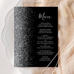 Menu Mariage de Parties scintillant en argent noir mode