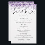 Menu Mariage de Parties scintillant violet de scri<br><div class="desc">Menu de Mariage de Parties scintillant violet de script élégant et économique. Un prix économique de 5, 5" x 8, 5", sur un élégant stock LINEN de 110 lb - pour une sensation de luxe à un bon rapport qualité-prix, il est parfait pour les menus, ainsi que des invitations et...</div>
