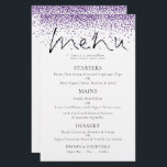 Menu Mariage de Parties scintillant violet de scri<br><div class="desc">Menu de Mariage de Parties scintillant violet de script élégant et économique. Un prix économique de 5, 5" x 8, 5", sur un élégant stock LINEN de 110 lb - pour une sensation de luxe à un bon rapport qualité-prix, il est parfait pour les menus, ainsi que des invitations et...</div>