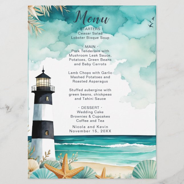 Menu Mariage de phare nautique (Devant)