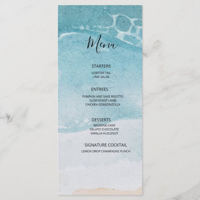 Menu Mariage de plage bleu estival (Devant)