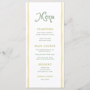 Menu Mariage de plage côtière à rayures jaunes d'agrume