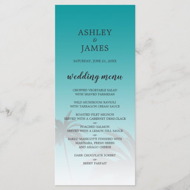 Menu Mariage de plage de Palm Tree Tropical Vert (Devant)