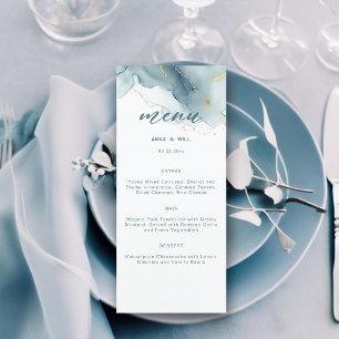 Menu Mariage de plage d'été Dusty Blue Gold moderne