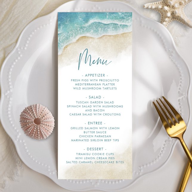 Menu Mariage de plage océanique d'été à l'aquarelle (Créateur téléchargé)