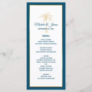 Menu Mariage de plage Tropical Ocean Blue Gold Palm Tre