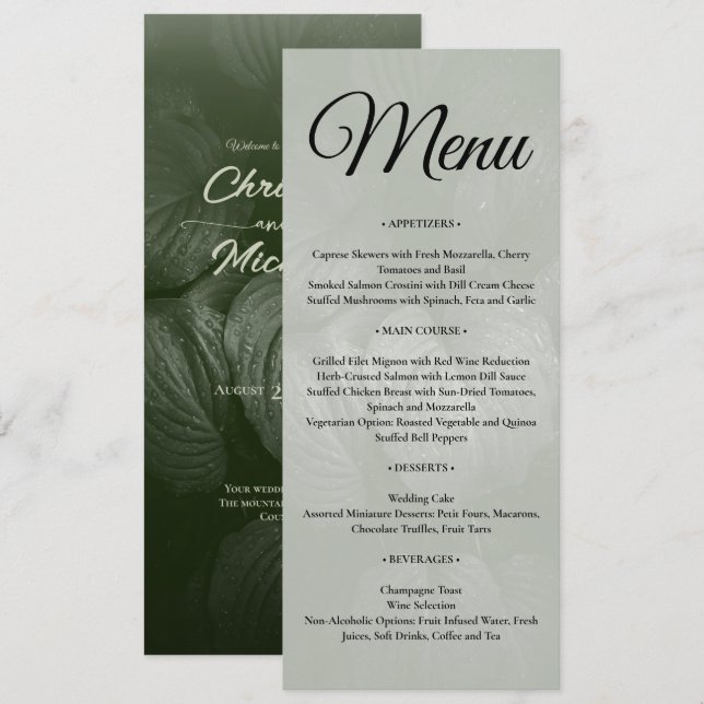 Menu Mariage de printemps à la feuille verte (Devant / Derrière)
