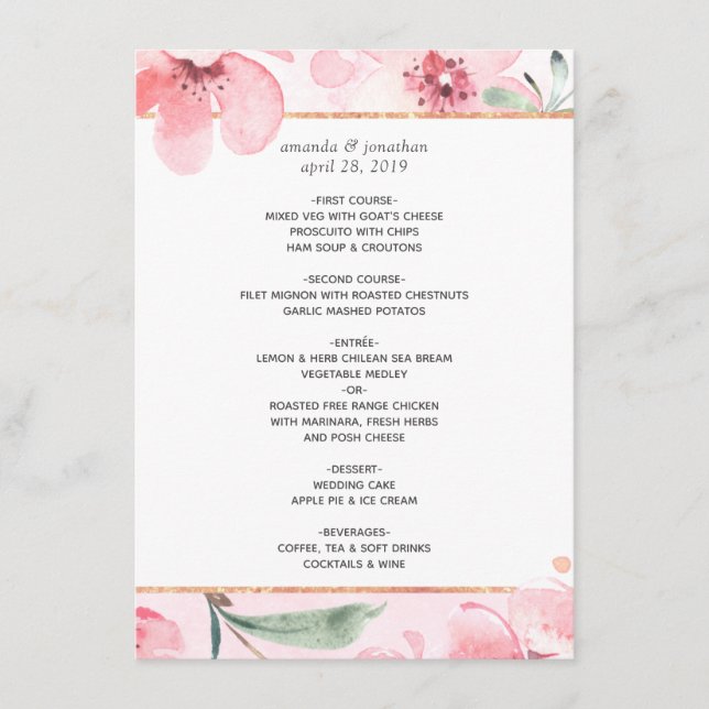 Menu Mariage de printemps géométrique en fleurs de ceri (Devant)