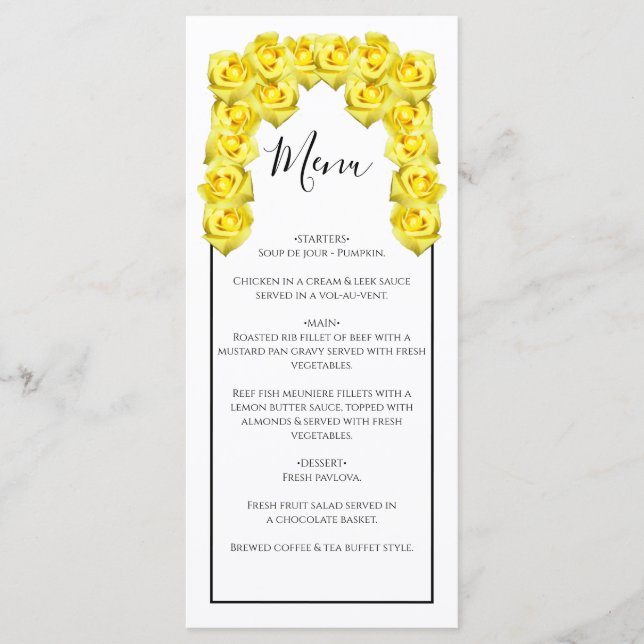 Menu Mariage de roses jaunes (Devant)