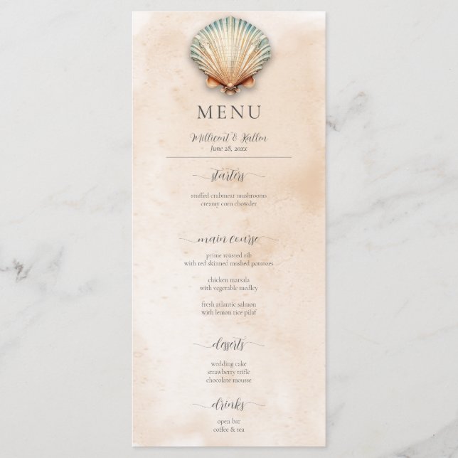 Menu Mariage de sable de coquillage moderne (Devant)