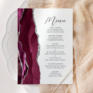 Menu Mariage de script argenté de l'Agate de Bourgogne