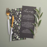 Menu Mariage de script botanique moderne et élégant noi<br><div class="desc">Menu rustique moderne et naturel monochrome vert floral et botanique mariage. Avec de beaux textes de script et des détails d'aquarelle de feuillage vert,  gris,  noir et blanc. Cette collection de mariages modernes saura vous séduire par le style de votre grand jour.</div>