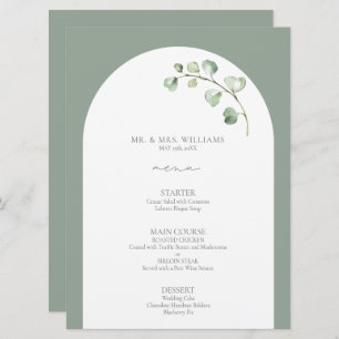 Menu Mariage de script botanique moderne Sage Green Arc