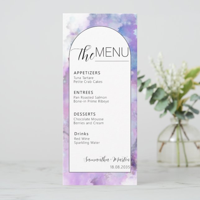 Menu Mariage de script d'aquarelle minimale (Debout devant)
