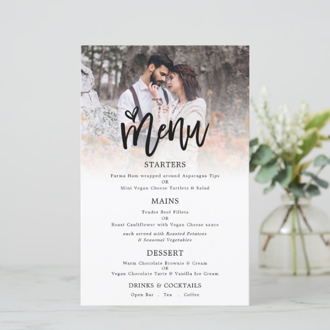 Menu Mariage de script d'art photo budget (Debout devant)