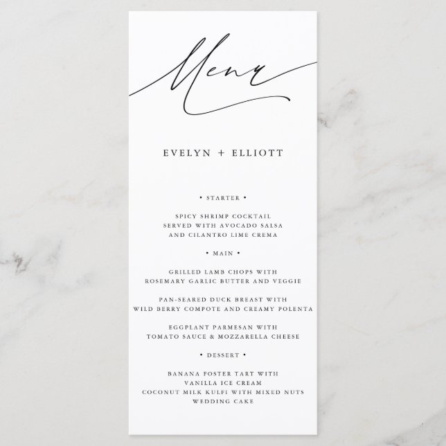 Menu Mariage de script de calligraphie minimaliste mode (Devant)