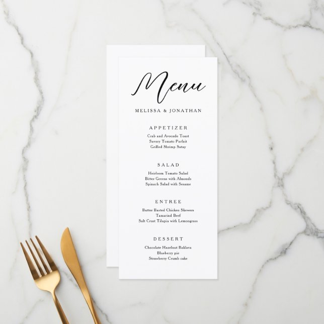 Menu Mariage de script de calligraphie moderne simple (Devant/Arrière en situation)