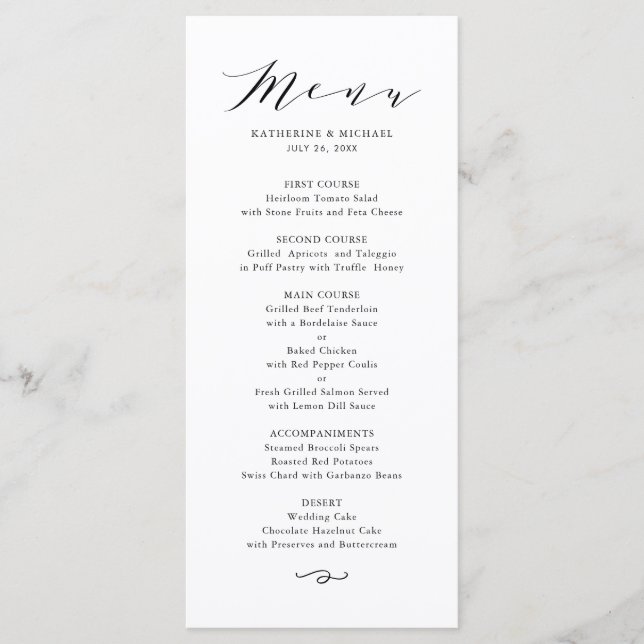 Menu Mariage de script de Dainty minimaliste noir (Devant)