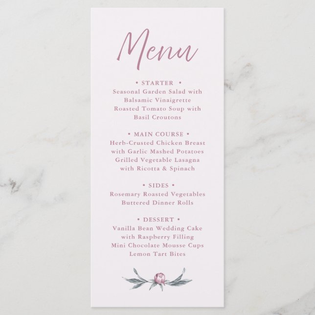 Menu Mariage de script élégant rose-Dusty (Devant)