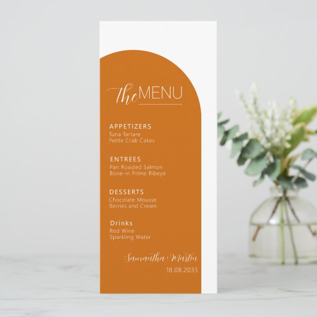 Menu Mariage de script minimal Boho en terre cuite (Debout devant)