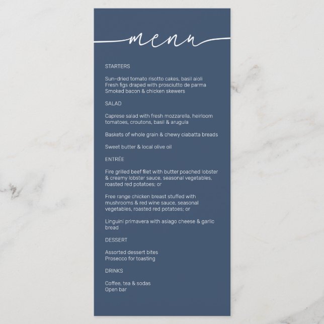 Menu Mariage de script minimaliste moderne (Devant)