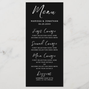 Menu Mariage de script moderne noir blanc main lettres