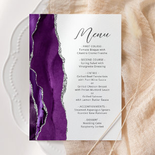 Menu Mariage de script moderne violet Agate Argent