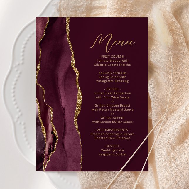 Menu Mariage de script or Agate Burgundy (Créateur téléchargé)