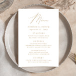 Menu Mariage de script or élégant moderne<br><div class="desc">Menu de mariage simple et élégant avec "Menu" affiché dans un script doré moderne avec un arrière - plan blanc ou la couleur de votre choix. Personnalisez le menu mariage doré avec vos noms, date du mariage et informations sur le menu. Conçu pour coordonner avec notre collection de mariages Modern...</div>