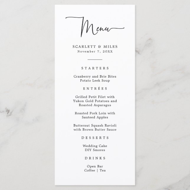 Menu Mariage de script simple (Devant)