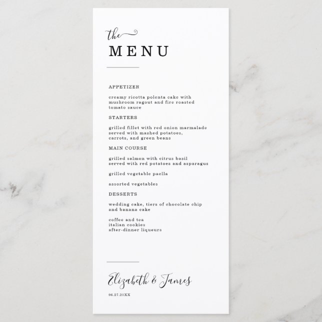 Menu Mariage de script simple (Devant)