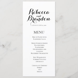 Menu Mariage de script simple noir blanc élégant