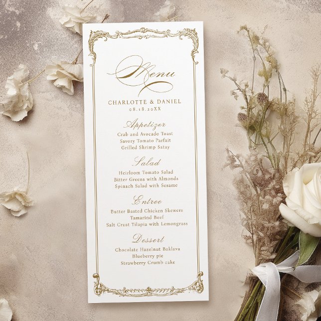 Menu Mariage de script Vintage Gold (Gold Vintage Frame Classic Script Wedding Menu)