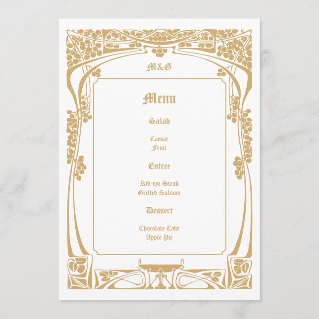 Menu Mariage de style Art nouveau vintage (Devant)