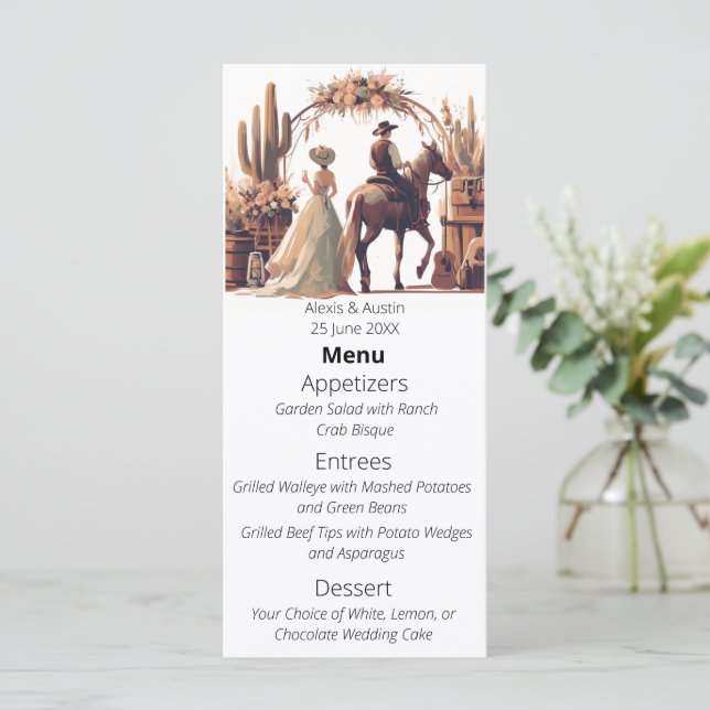 Menu Mariage de style occidental Cowboy et Bride (Debout devant)