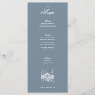 Menu Mariage de style victorien en bleu avec fleurs bla