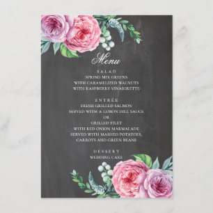 Menu Mariage de tableau de bord. Boho jardin fleurs ros