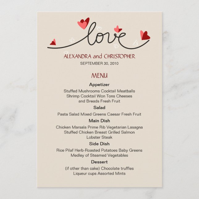 Menu Mariage de texte dans Love Simple Elegant (Devant)