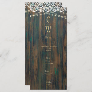 Menu Mariage de texte en or en dentelle de bois rustiqu